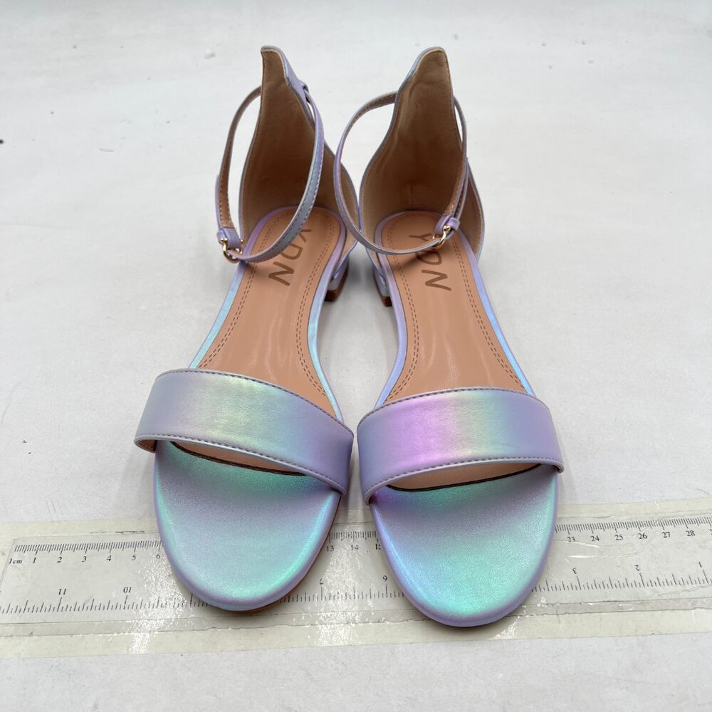 YDN Silver Block Low Heel Sandals Open Toe Ankle Strap Patent Walking Dress Flat - Picture 3 of 8